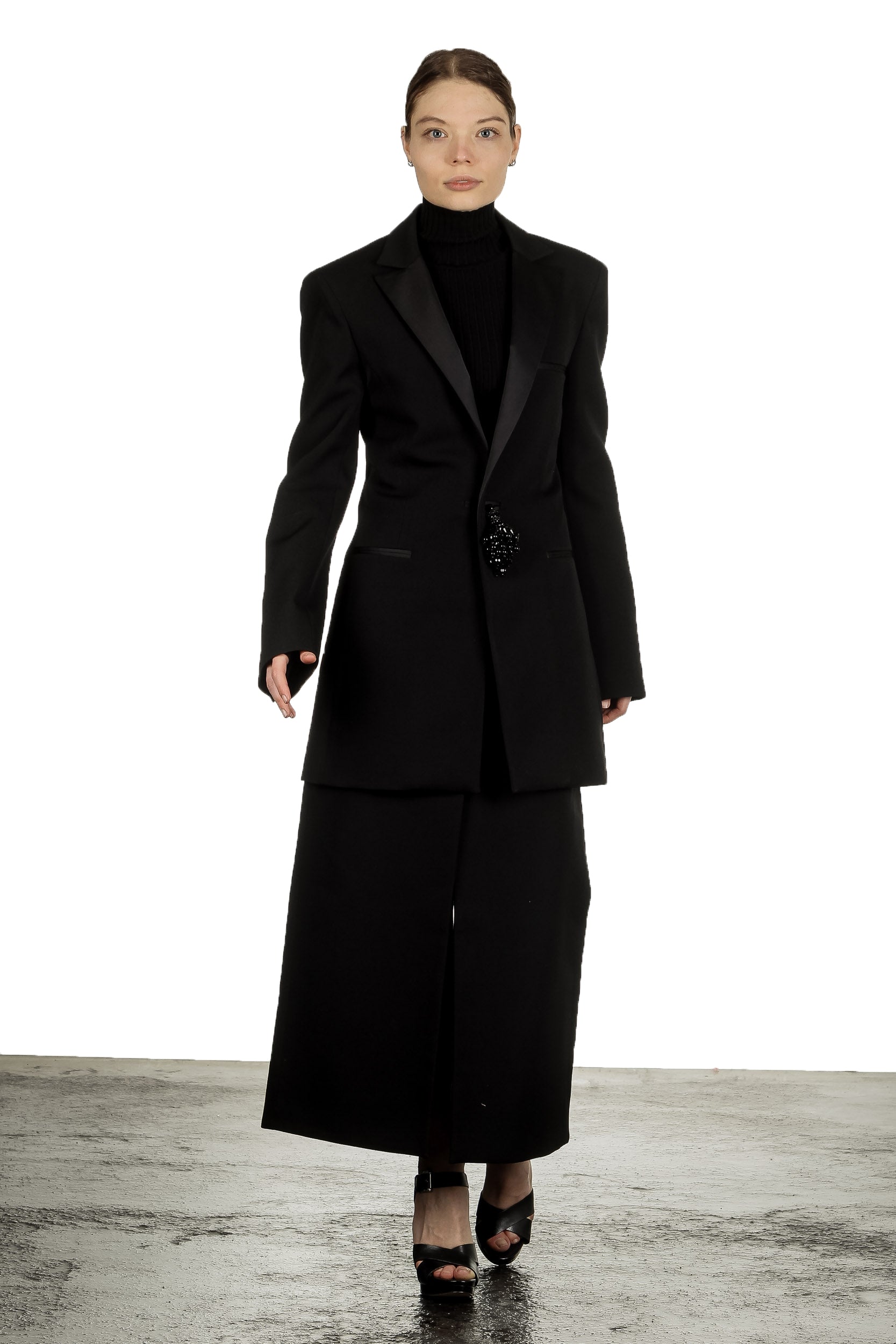Paco Rabanne Damen Oversized Blazer mit Verzierter Brosche schwarz