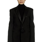 Paco Rabanne Damen Oversized Blazer mit Verzierter Brosche schwarz