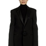 Paco Rabanne Damen Oversized Blazer mit Verzierter Brosche schwarz