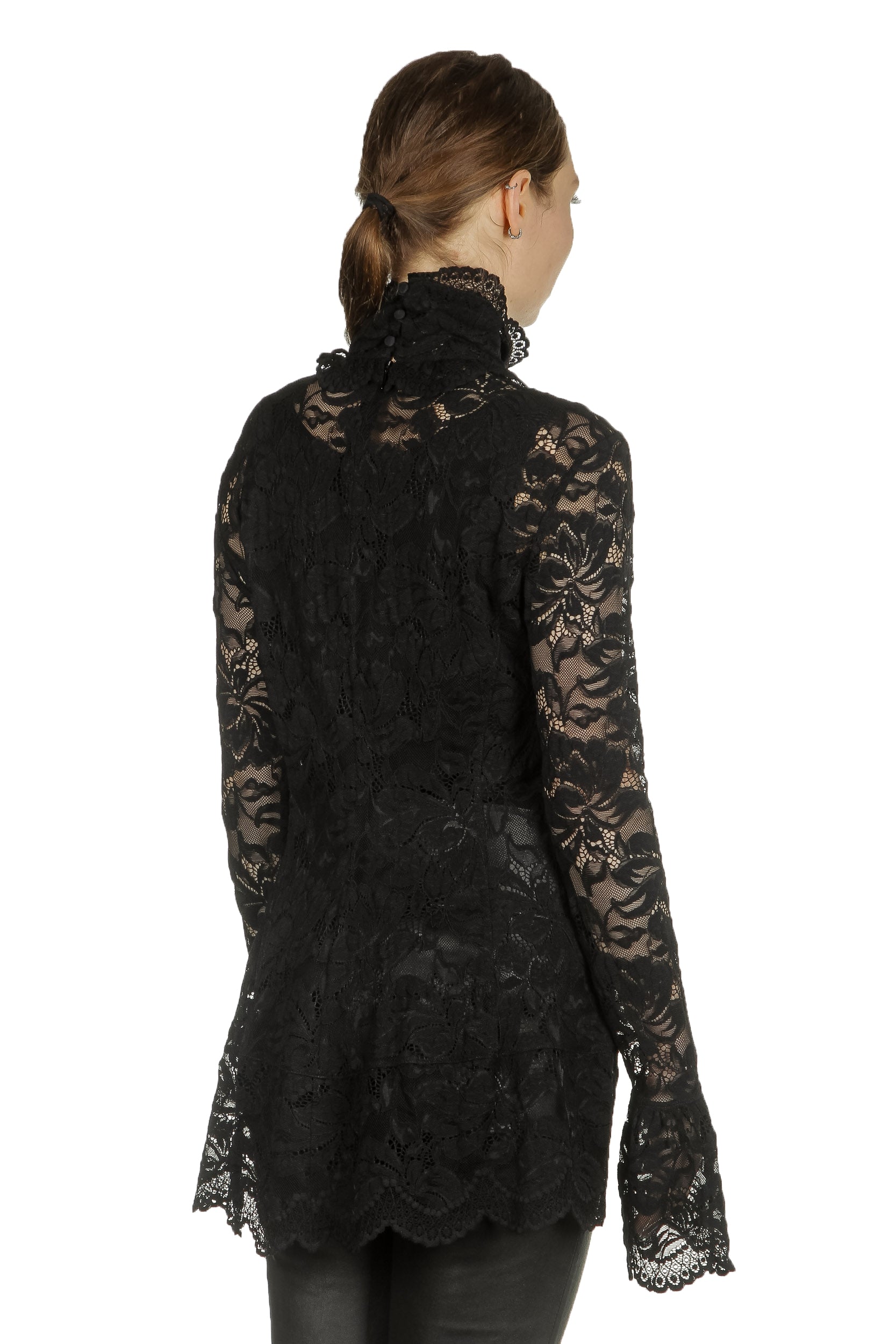 Paco Rabanne Damen Bluse mit Spitzendetails schwarz