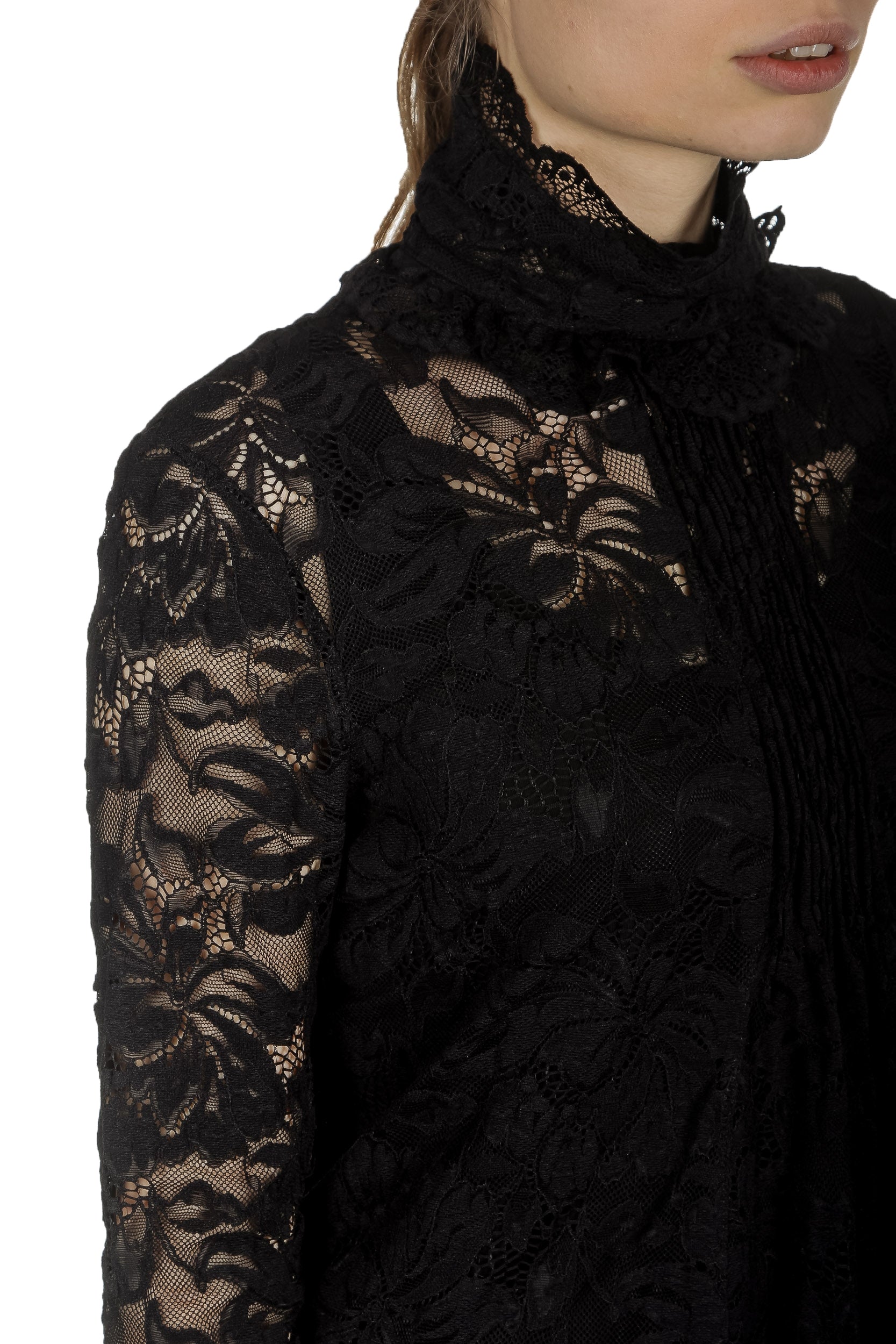 Paco Rabanne Damen Bluse mit Spitzendetails schwarz