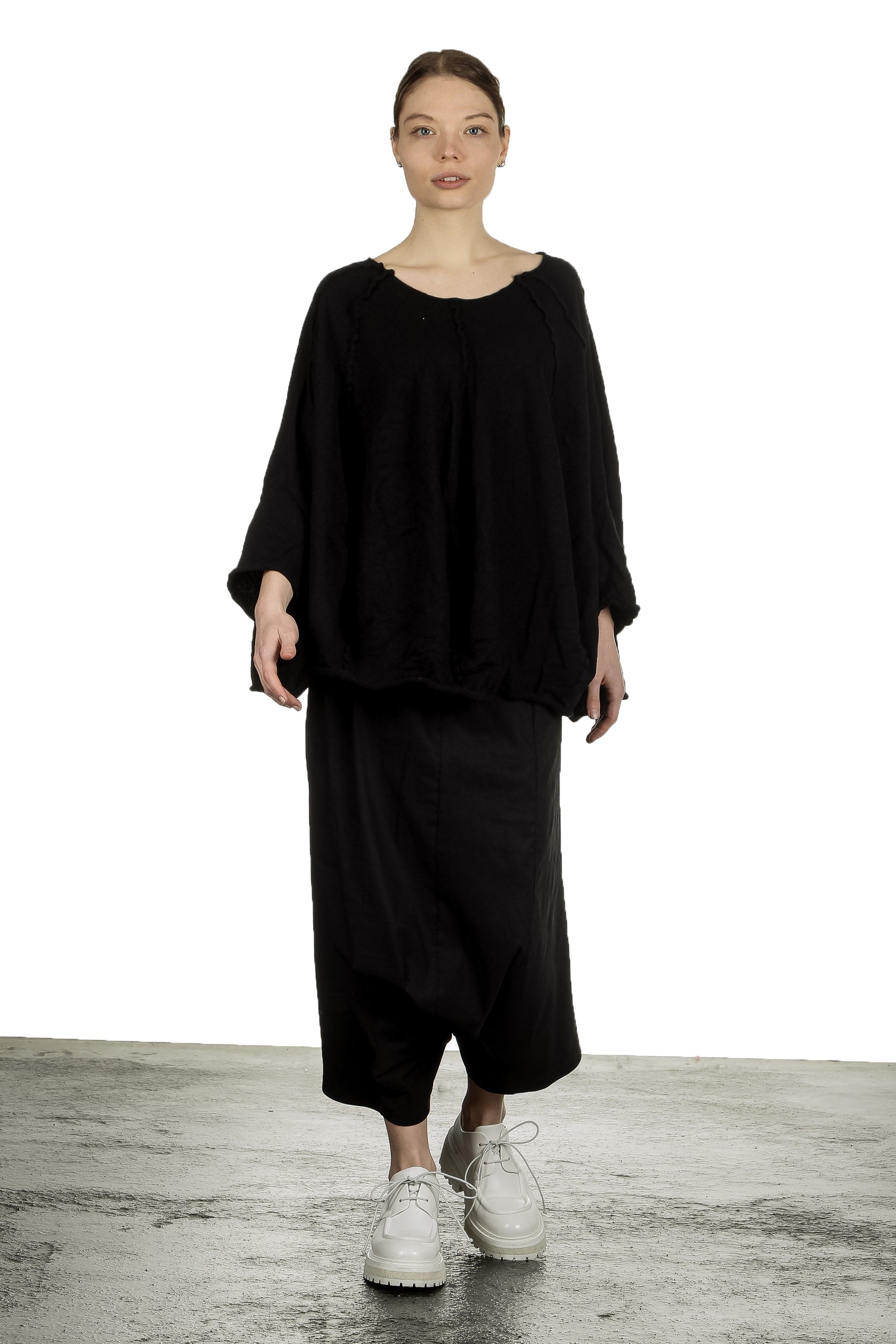 Rundholz Damen Cropped Strickpullover in Ballonform schwarz