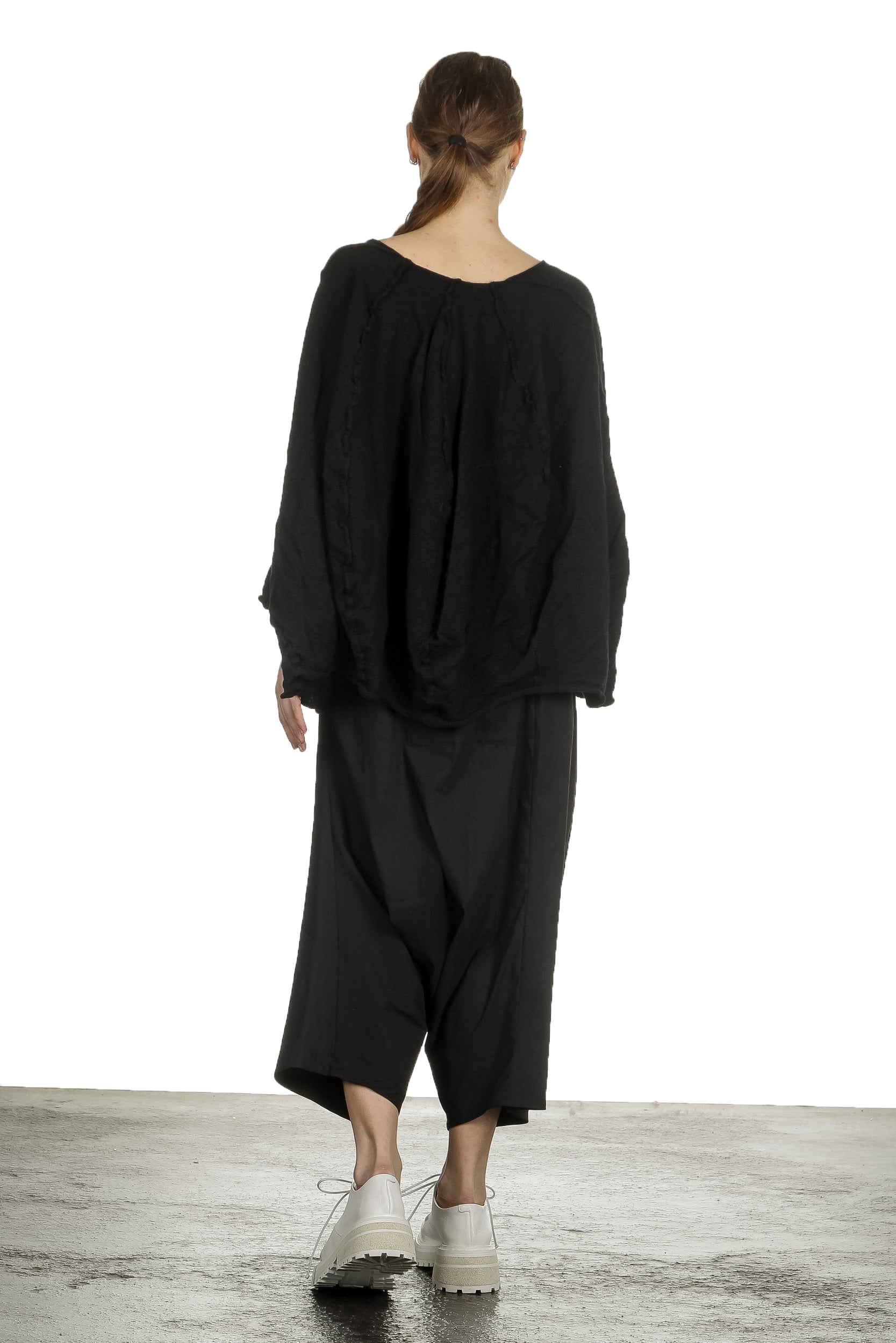 Rundholz Damen Cropped Strickpullover in Ballonform schwarz