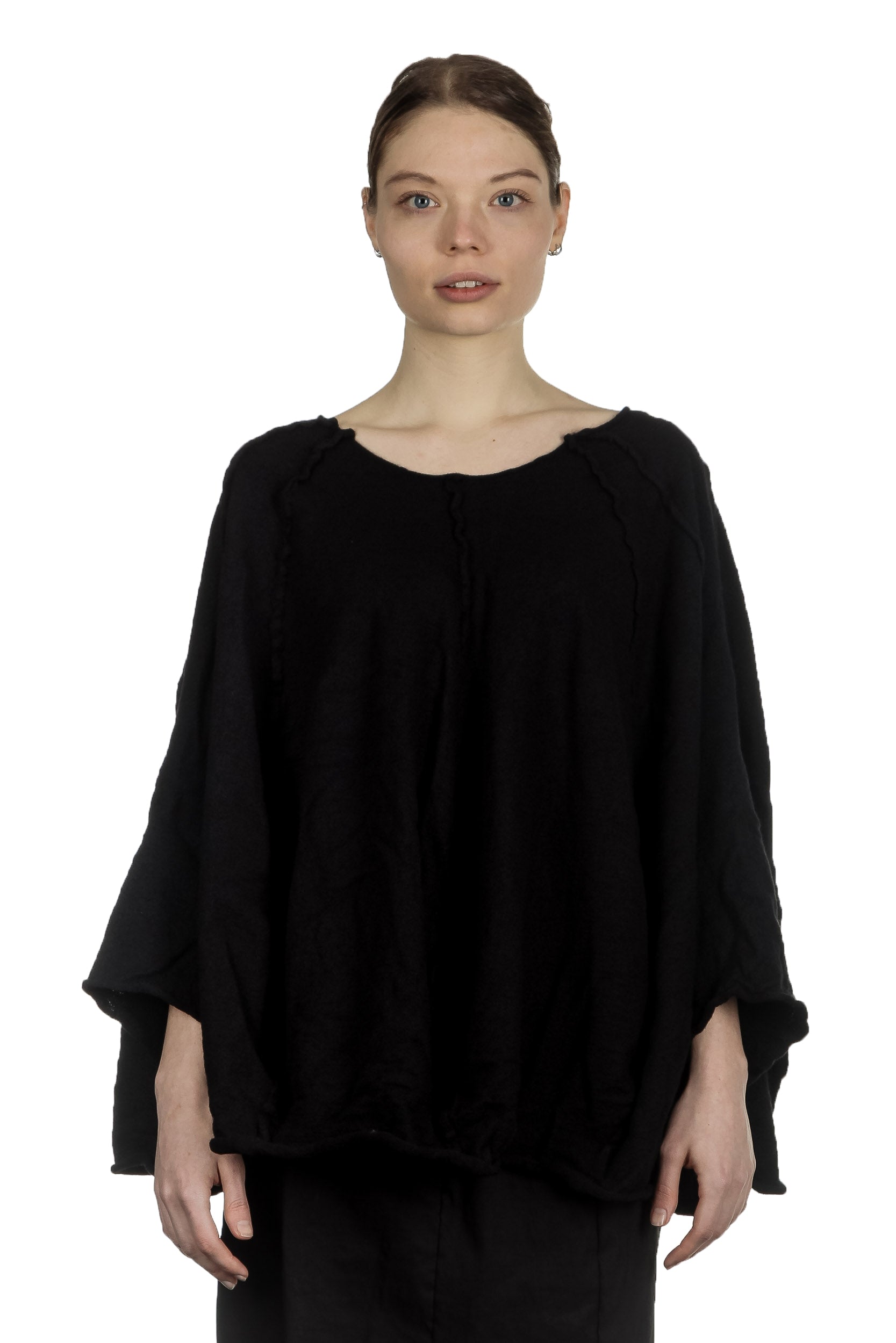 Rundholz Damen Cropped Strickpullover in Ballonform schwarz