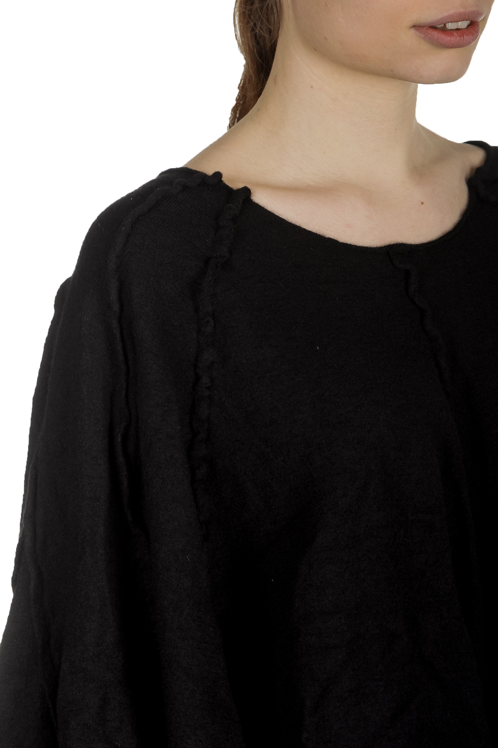 Rundholz Damen Cropped Strickpullover in Ballonform schwarz