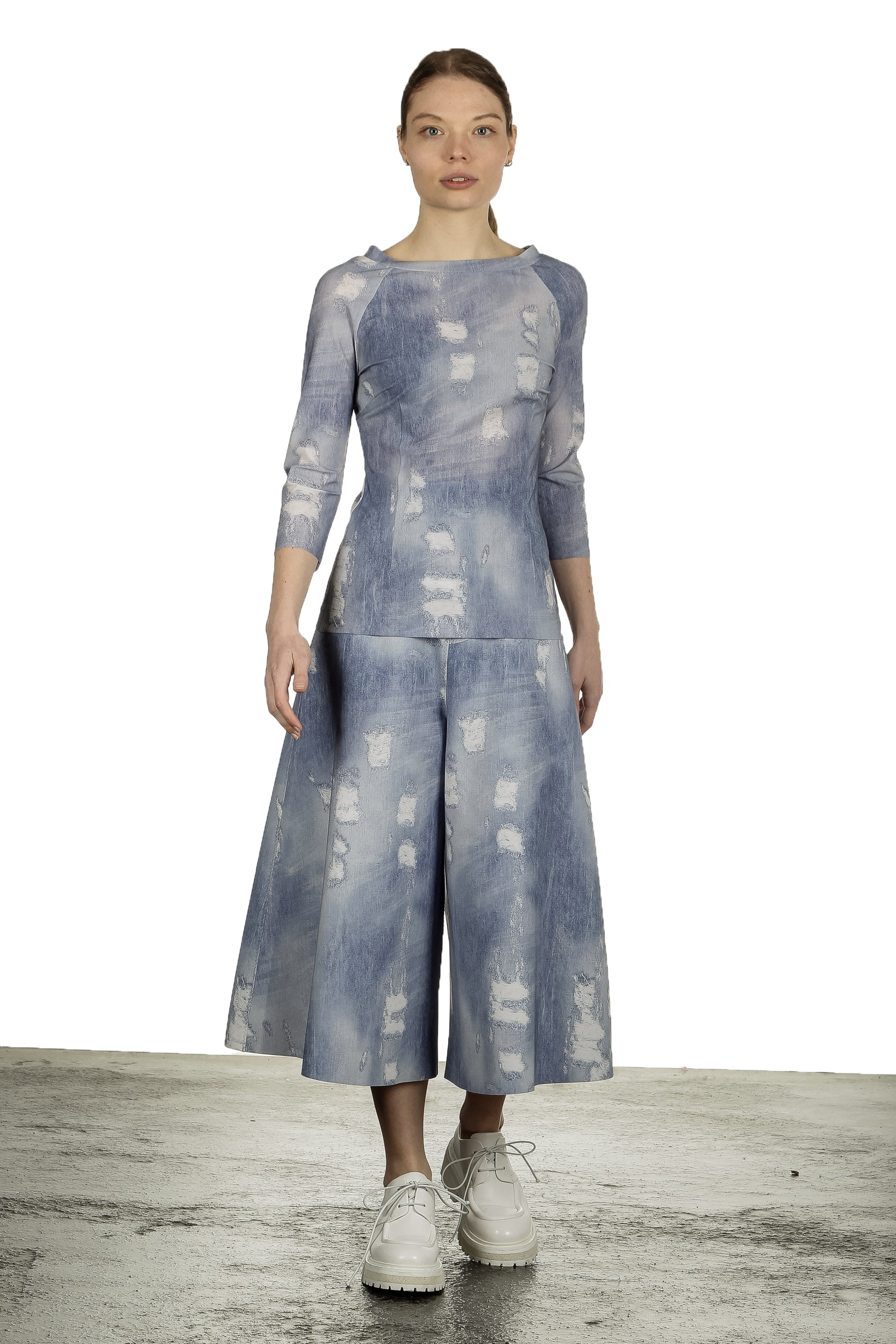 Schella Kann 2 Damen Culotte Hose in Jeans-Print mehrfarbig