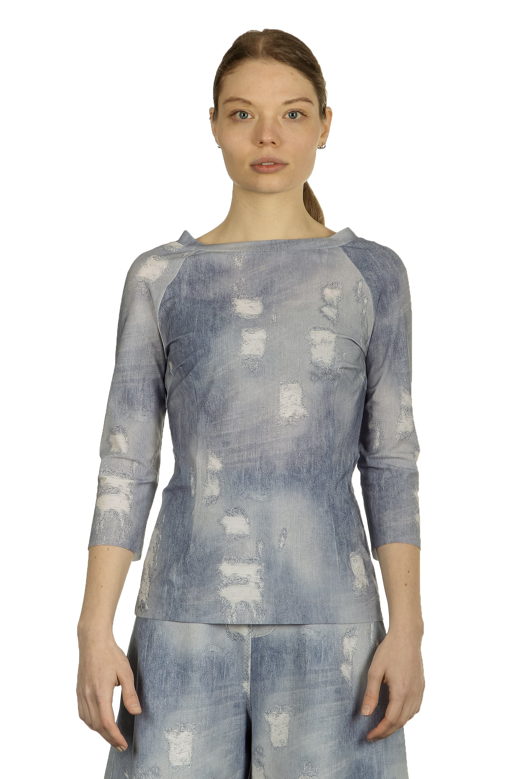 Schella Kann 2 Damen Langarmshirt mit Jeans-Print mehrfarbig