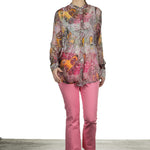 813 Ottotredici Damen Transparente Bluse mit Paisley-Print aus Seide mehrfarbig