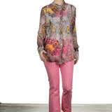 813 Ottotredici Damen Transparente Bluse mit Paisley-Print aus Seide mehrfarbig