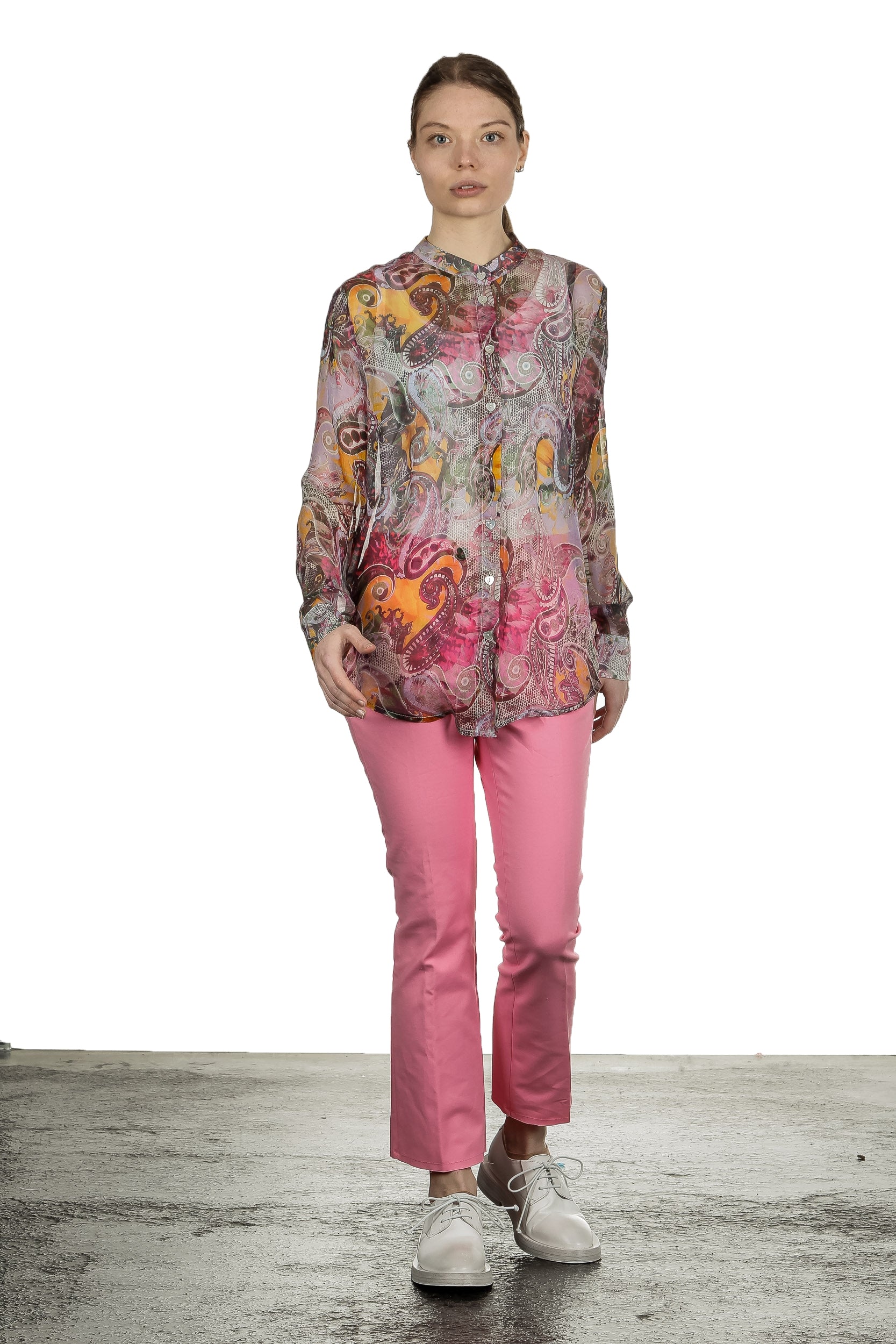 813 Ottotredici Damen Transparente Bluse mit Paisley-Print aus Seide mehrfarbig