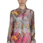 813 Ottotredici Damen Transparente Bluse mit Paisley-Print aus Seide mehrfarbig