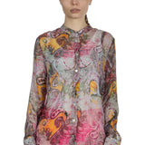 813 Ottotredici Damen Transparente Bluse mit Paisley-Print aus Seide mehrfarbig