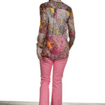 813 Ottotredici Damen Transparente Bluse mit Paisley-Print aus Seide mehrfarbig