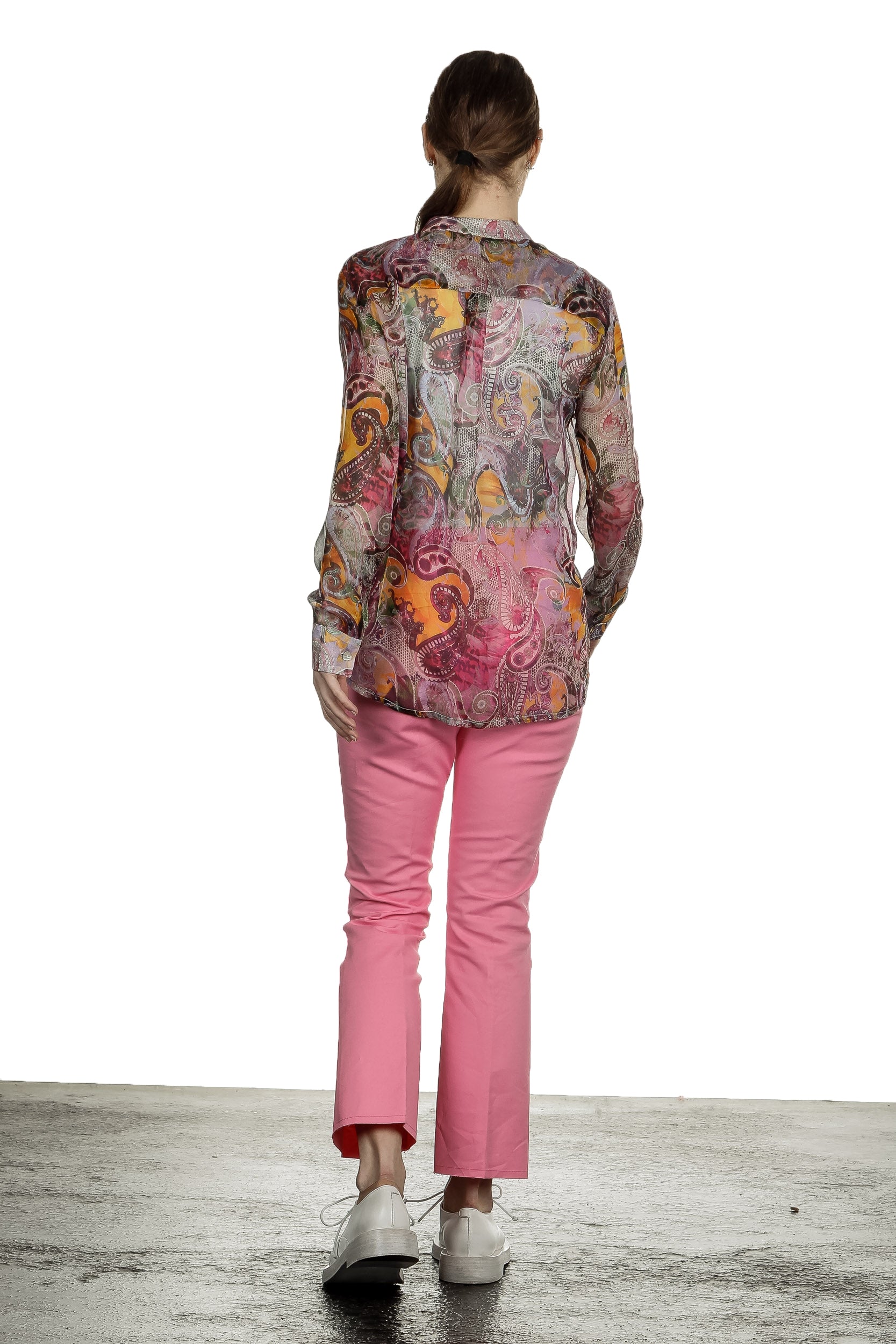 813 Ottotredici Damen Transparente Bluse mit Paisley-Print aus Seide mehrfarbig
