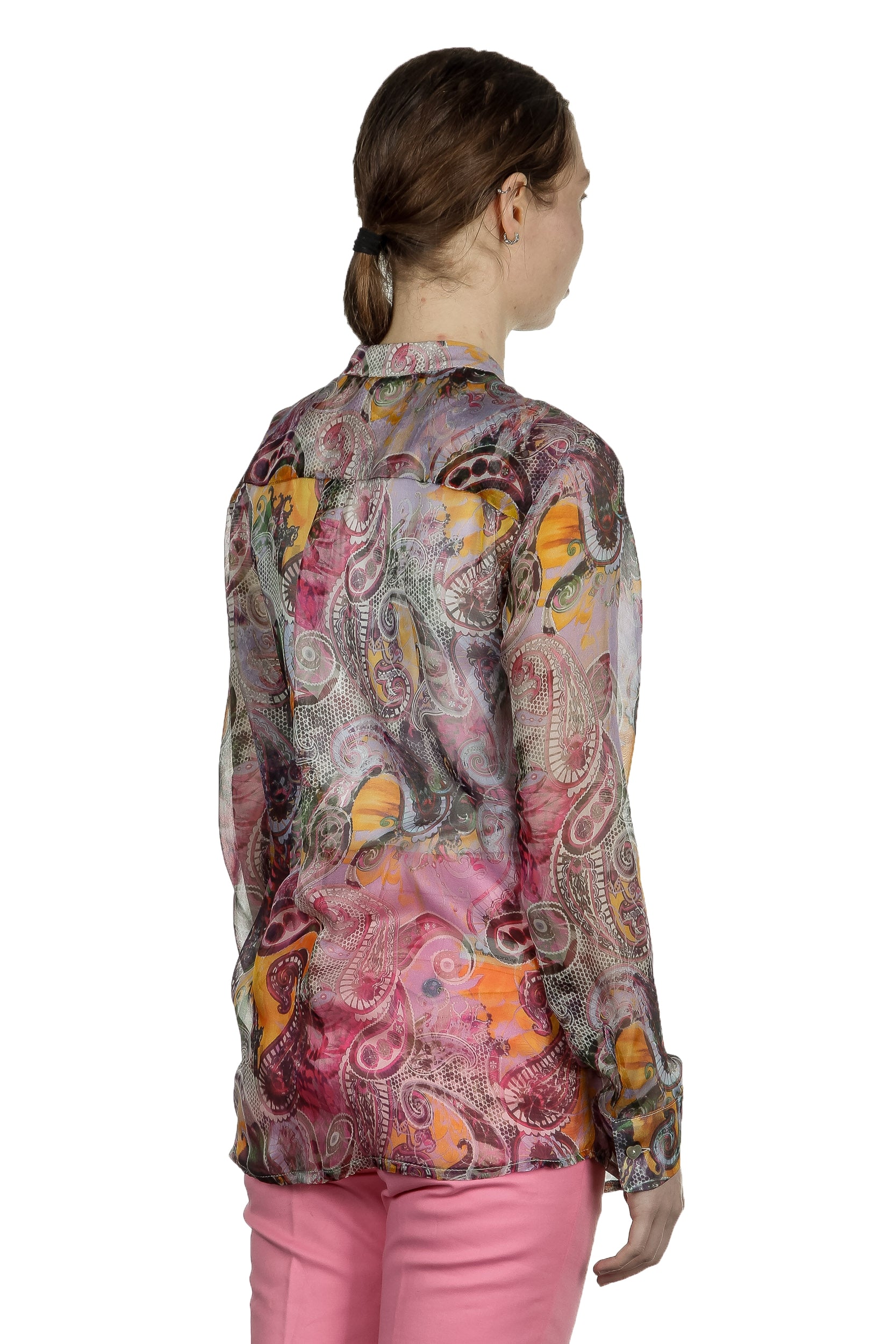 813 Ottotredici Damen Transparente Bluse mit Paisley-Print aus Seide mehrfarbig