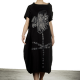 Rundholz Damen Kurzarmkleid mit Blumen-Print schwarz