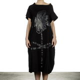 Rundholz Damen Kurzarmkleid mit Blumen-Print schwarz