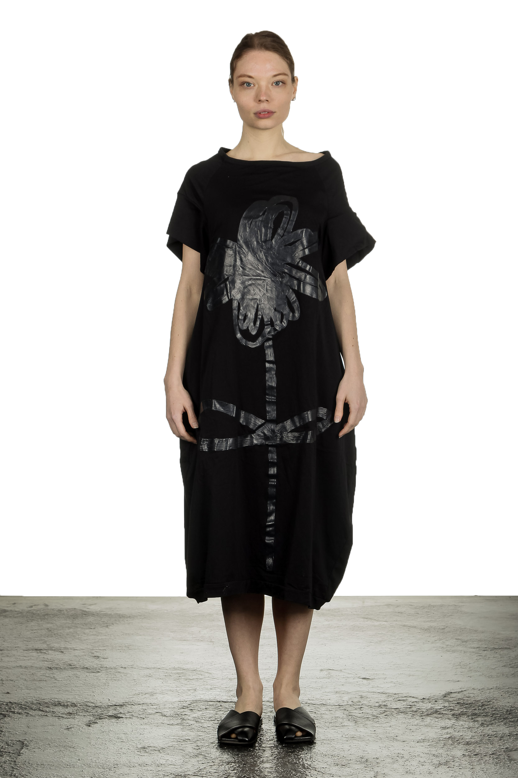 Rundholz Damen Kurzarmkleid mit Blumen-Print schwarz