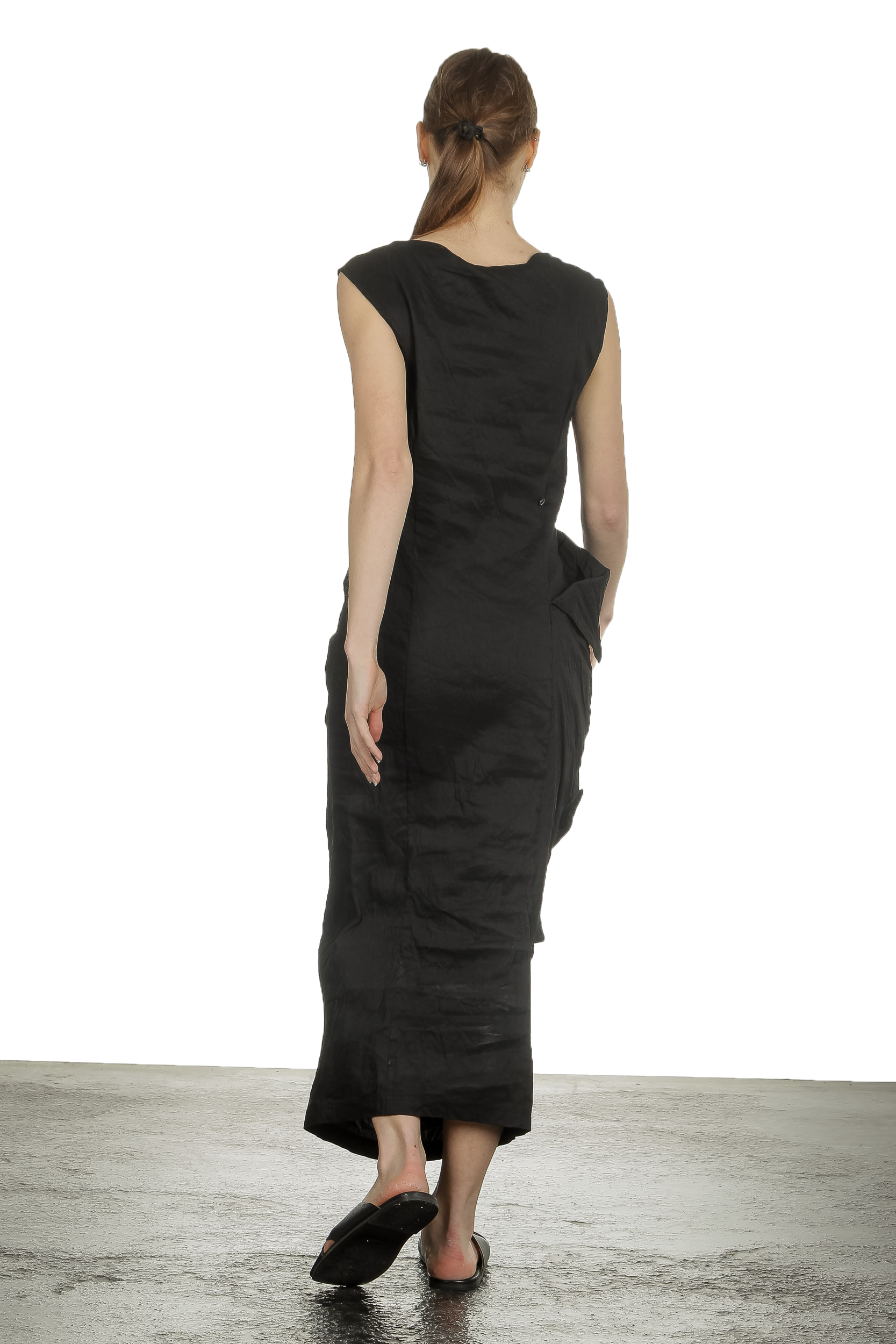 Rundholz Damen Kleid in Midi-Länge schwarz