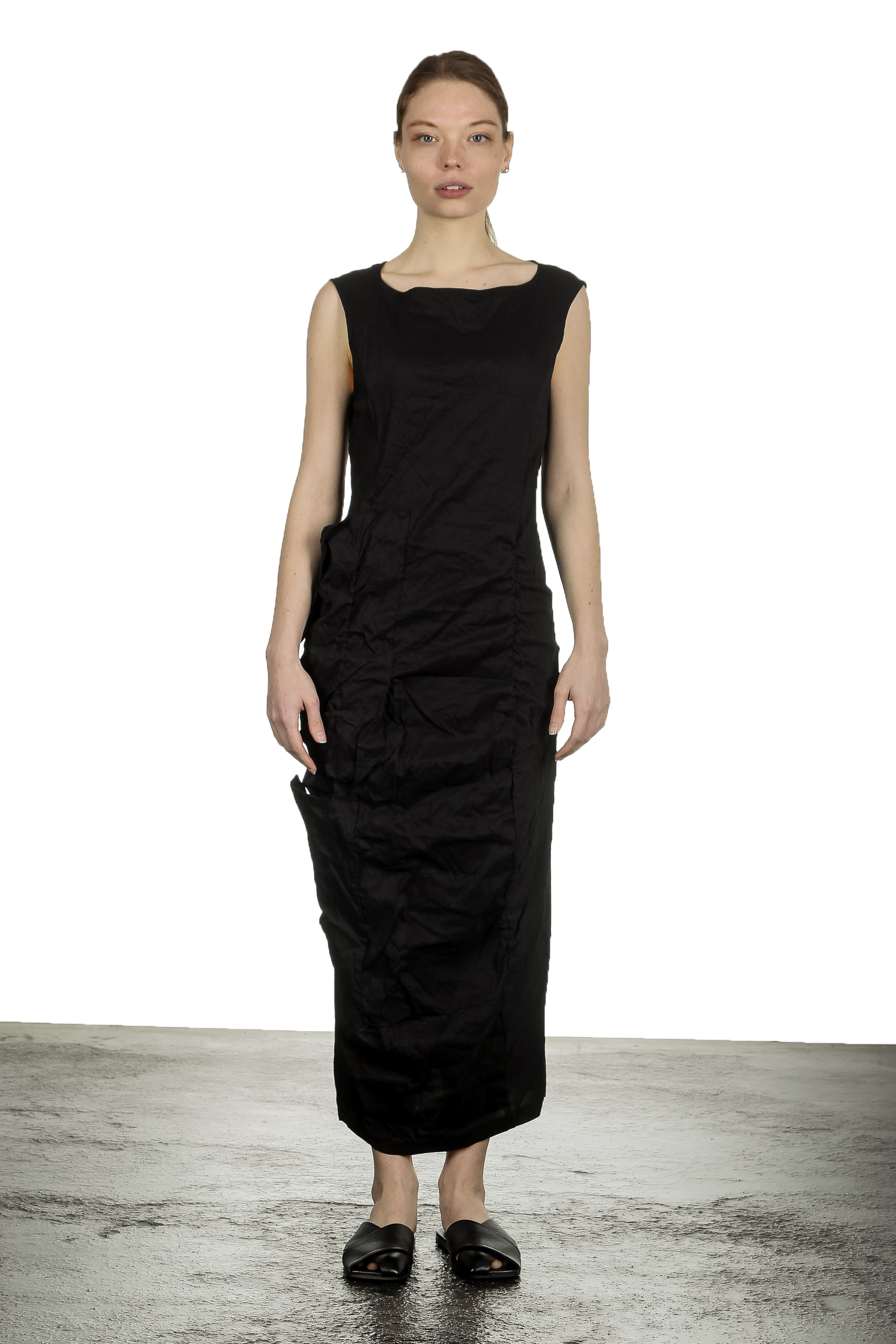 Rundholz Damen Kleid in Midi-Länge schwarz