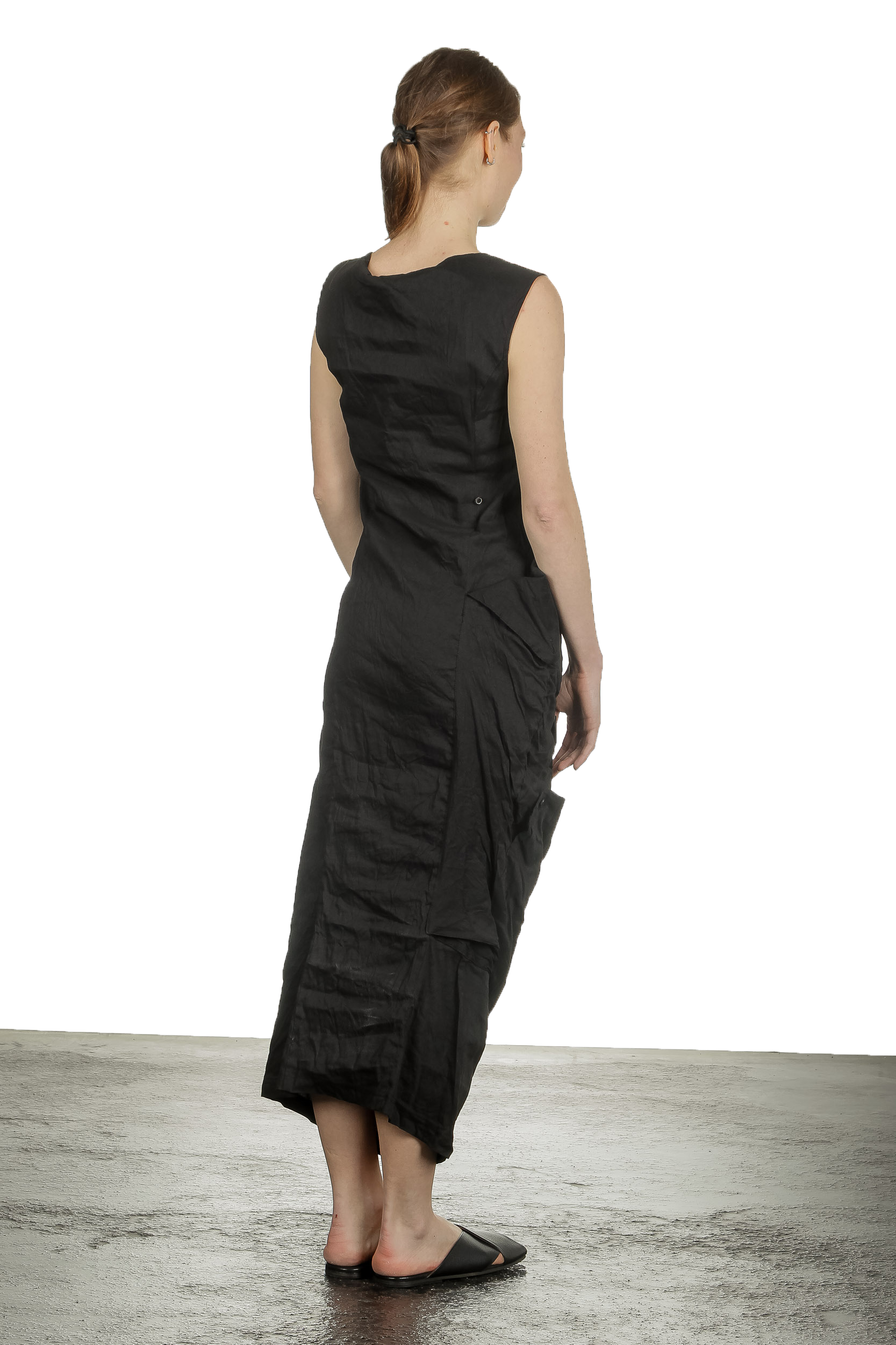Rundholz Damen Kleid in Midi-Länge schwarz