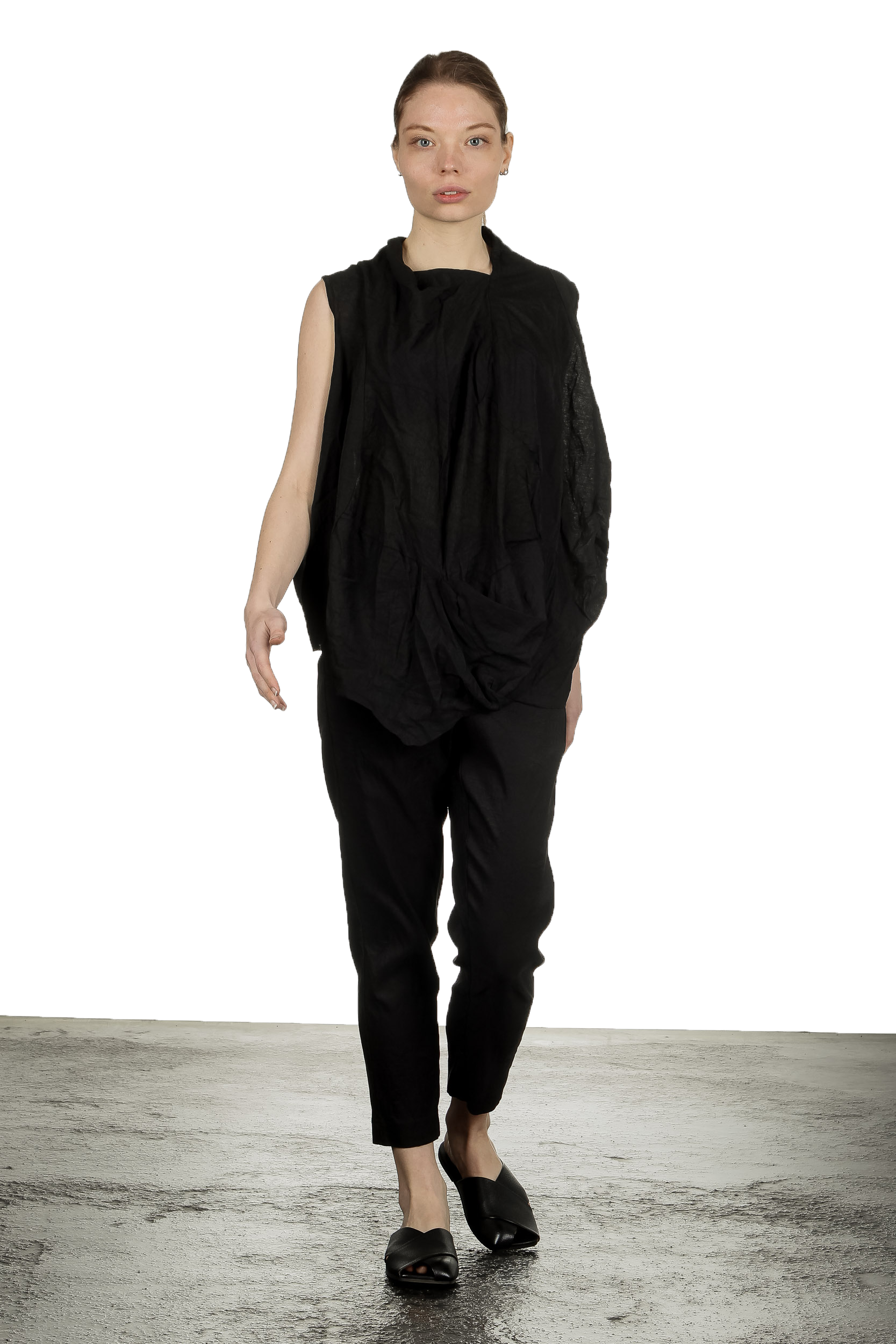 Rundholz Damen Bluse mit drapiertem Kragen schwarz