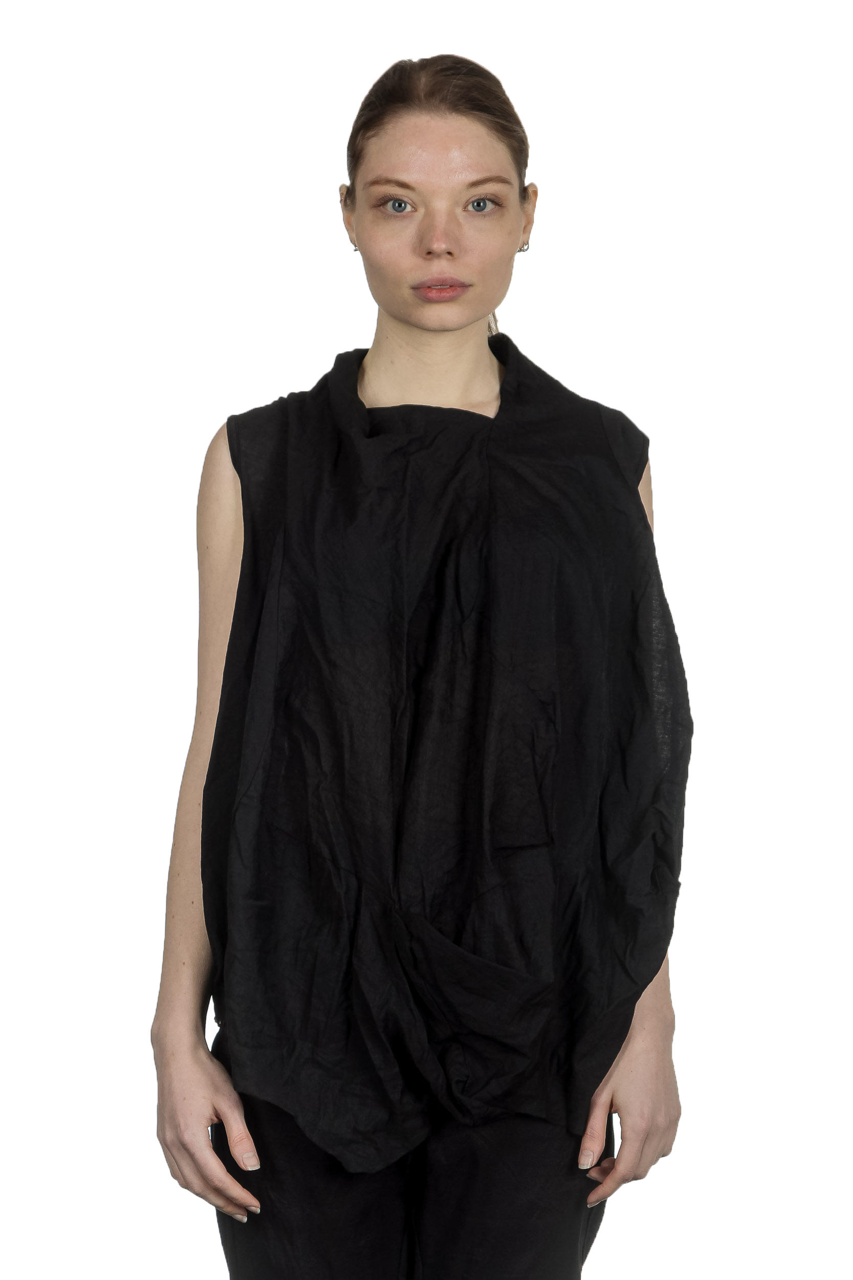 Rundholz Damen Bluse mit drapiertem Kragen schwarz