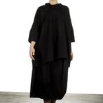 Rundholz Dip Damen Bluse in A-Linie mit drapiertem Kragen schwarz