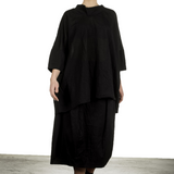 Rundholz Dip Damen Bluse in A-Linie mit drapiertem Kragen schwarz