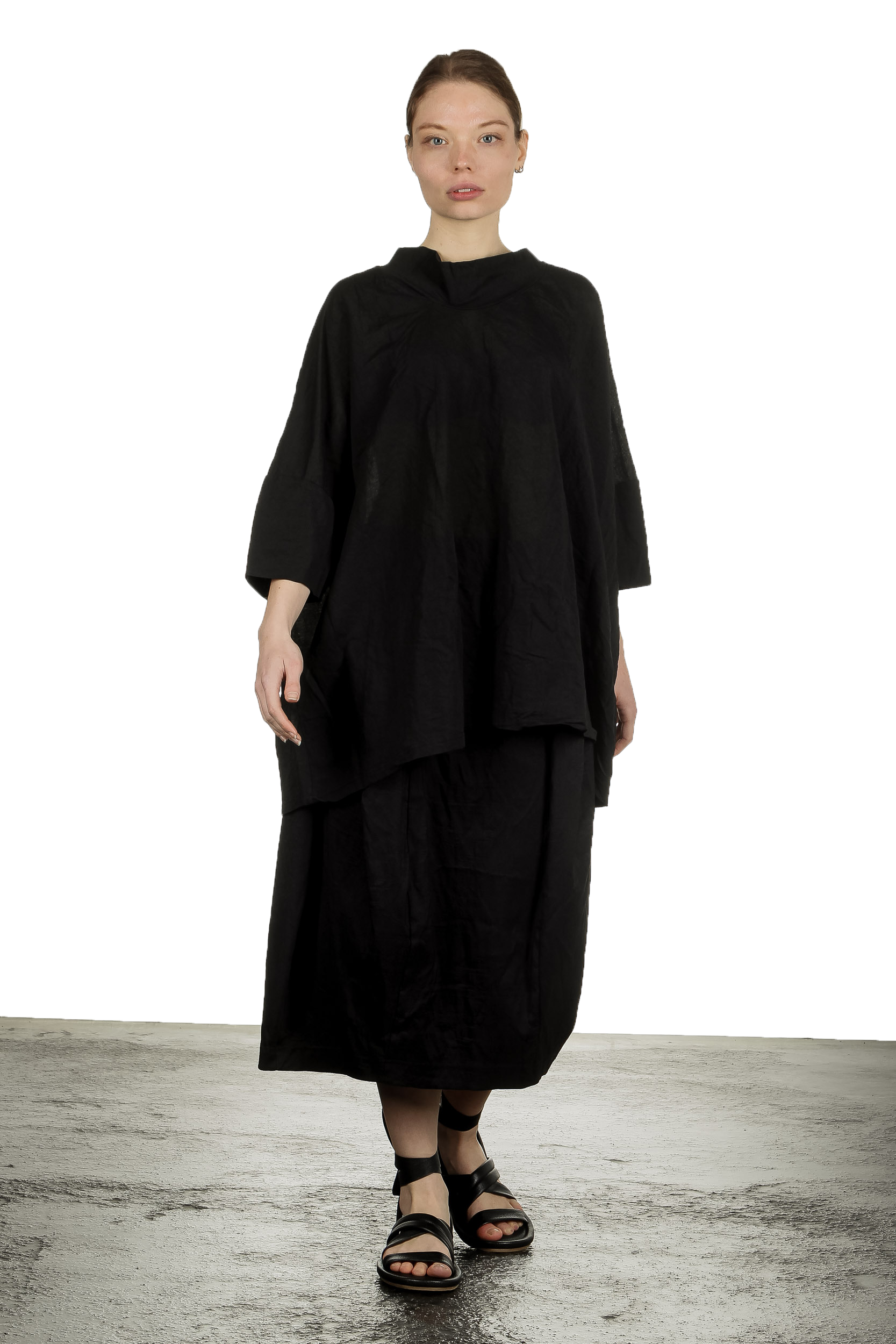 Rundholz Dip Damen Bluse in A-Linie mit drapiertem Kragen schwarz