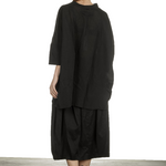 Rundholz Dip Damen Bluse in A-Linie mit drapiertem Kragen schwarz