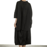 Rundholz Dip Damen Bluse in A-Linie mit drapiertem Kragen schwarz