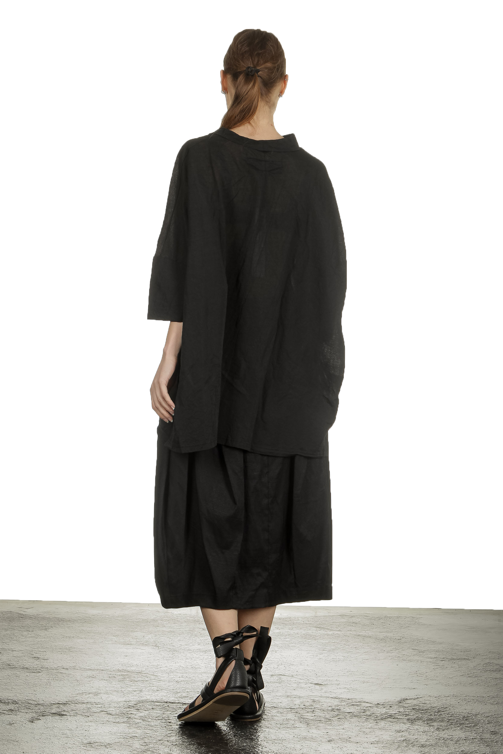 Rundholz Dip Damen Bluse in A-Linie mit drapiertem Kragen schwarz