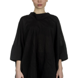 Rundholz Dip Damen Bluse in A-Linie mit drapiertem Kragen schwarz