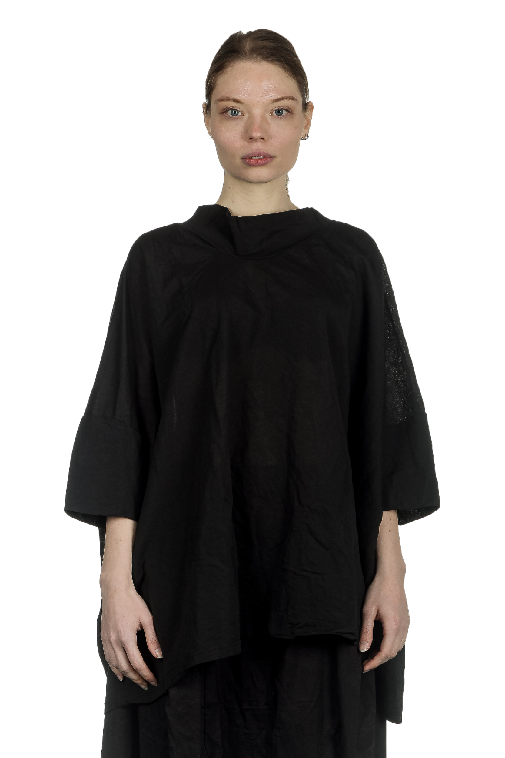 Rundholz Dip Damen Bluse in A-Linie mit drapiertem Kragen schwarz