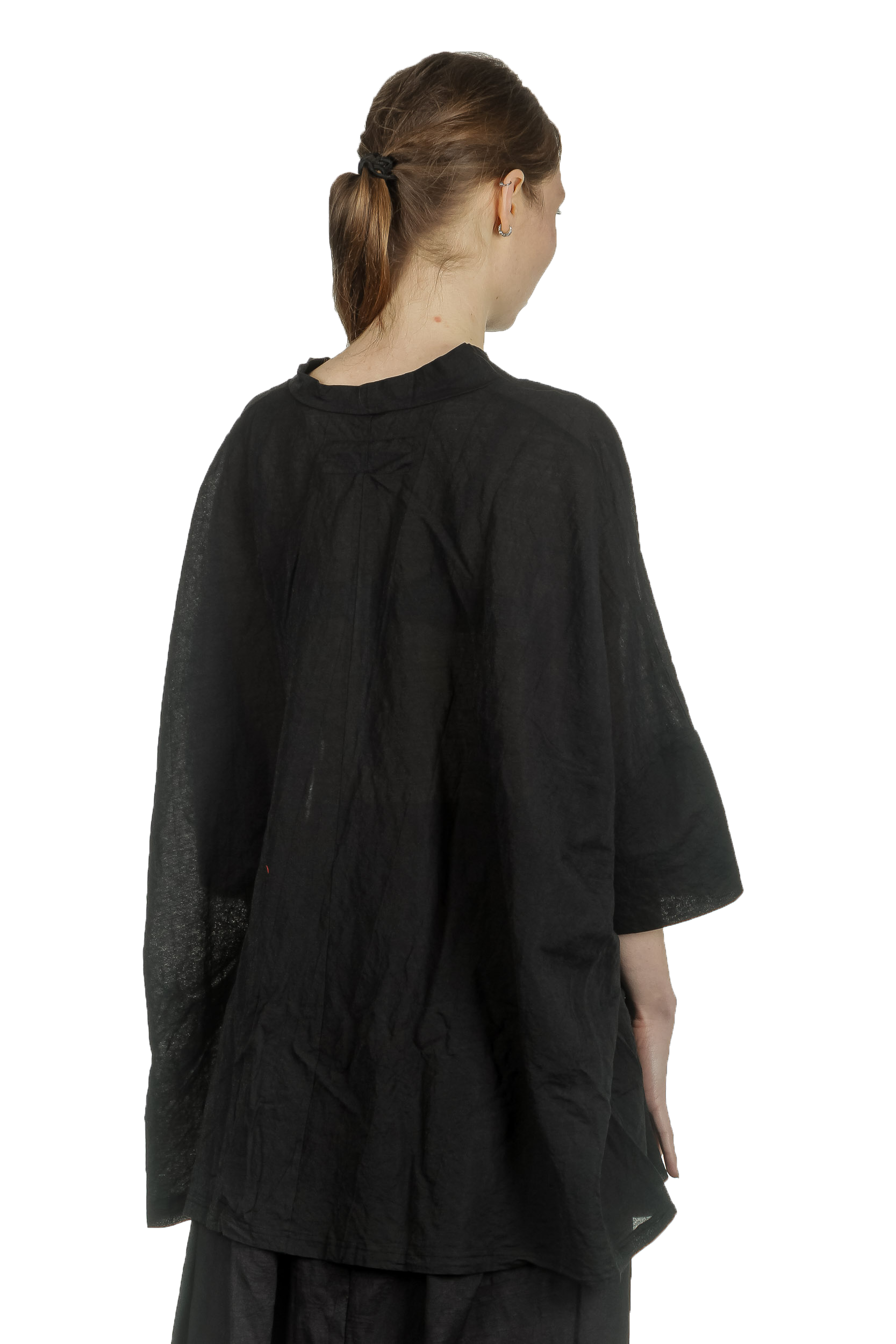 Rundholz Dip Damen Bluse in A-Linie mit drapiertem Kragen schwarz