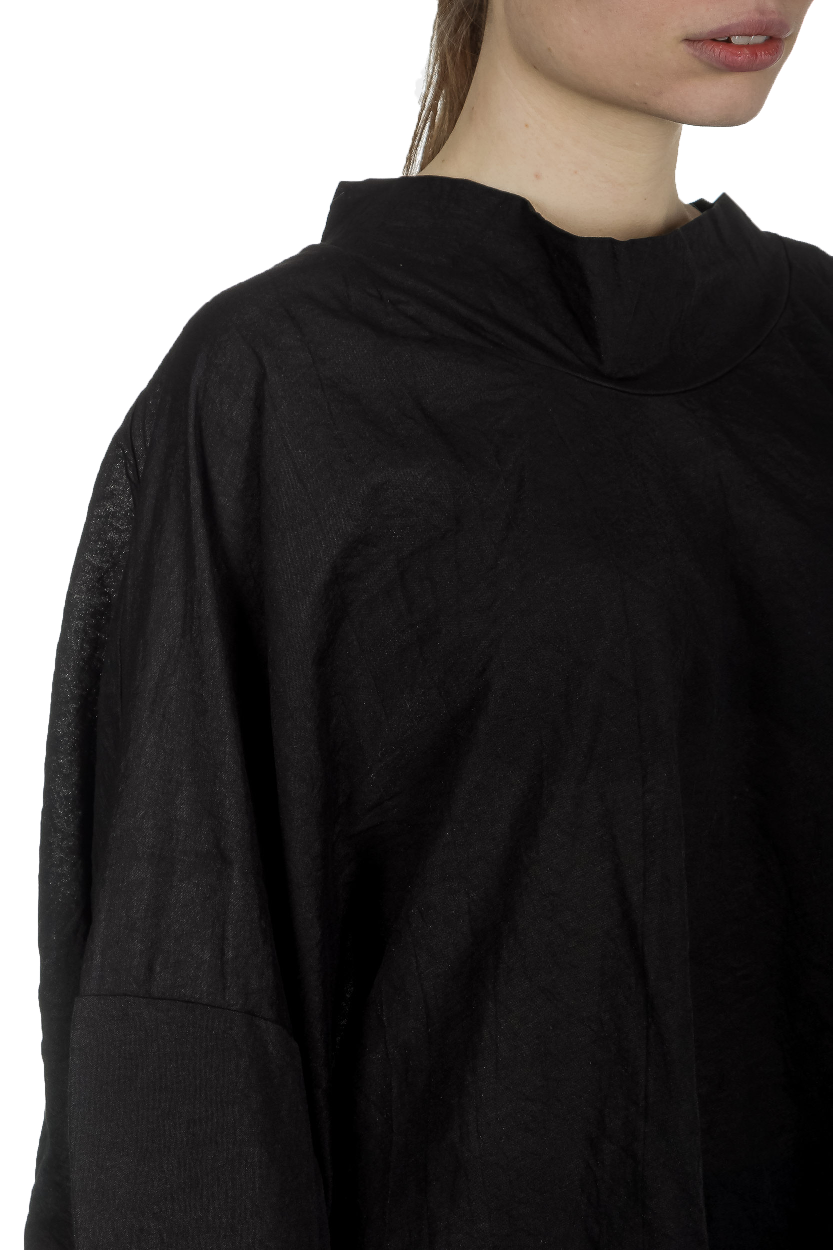 Rundholz Dip Damen Bluse in A-Linie mit drapiertem Kragen schwarz