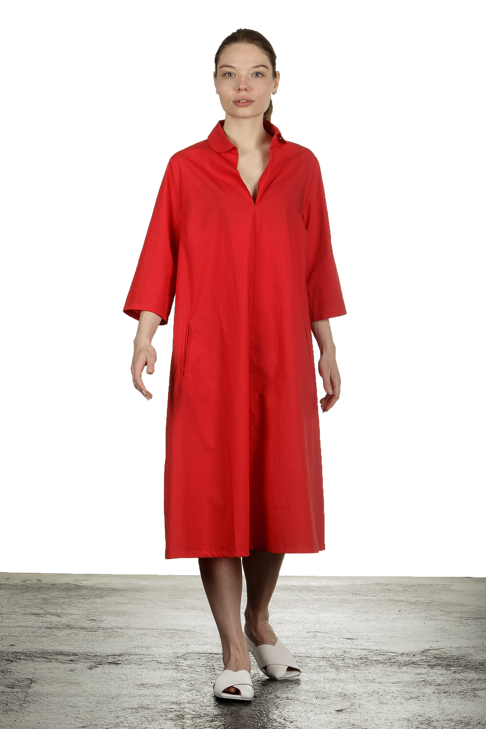 Katharina Hovman Damen Kleid in A-Linie mit Umlegekragen rot