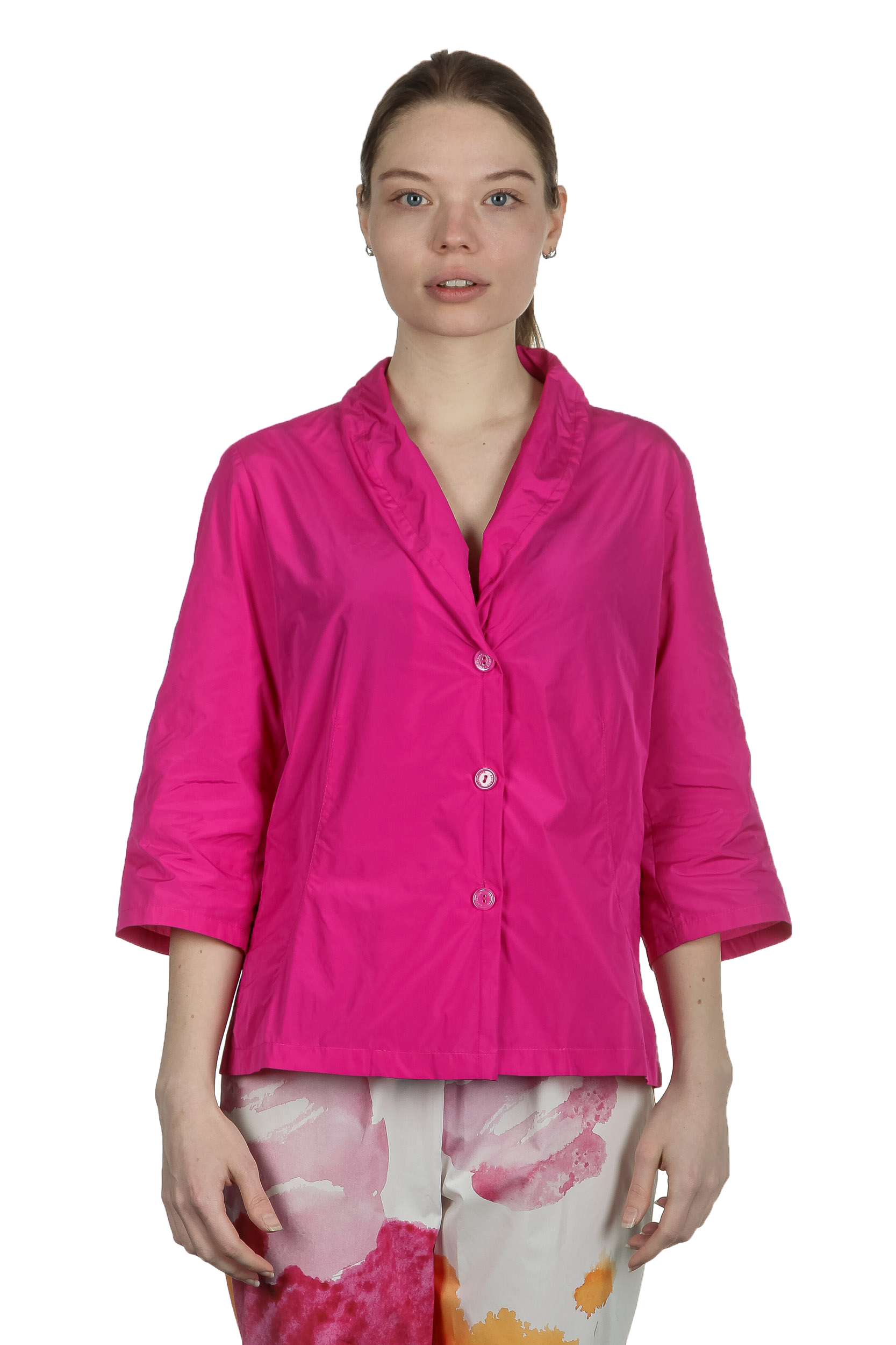 Katharina Hovman Damen Taft Bluse mit Schalkragen pink
