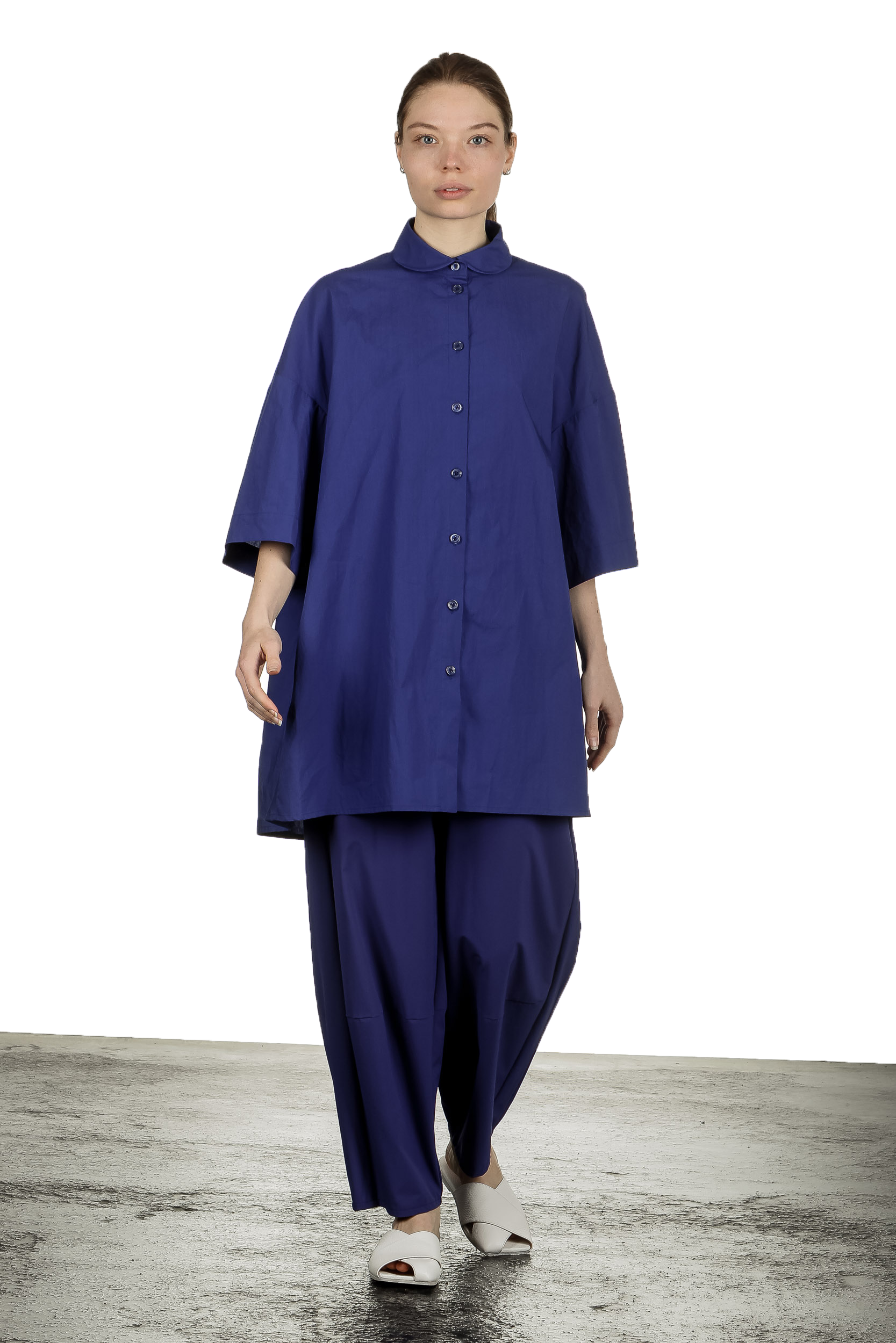 Katharina Hovman Damen Hose mit hohem Bund blau