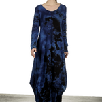 Gilda Midani Damen Ballonkleid lang dunkelblau Print