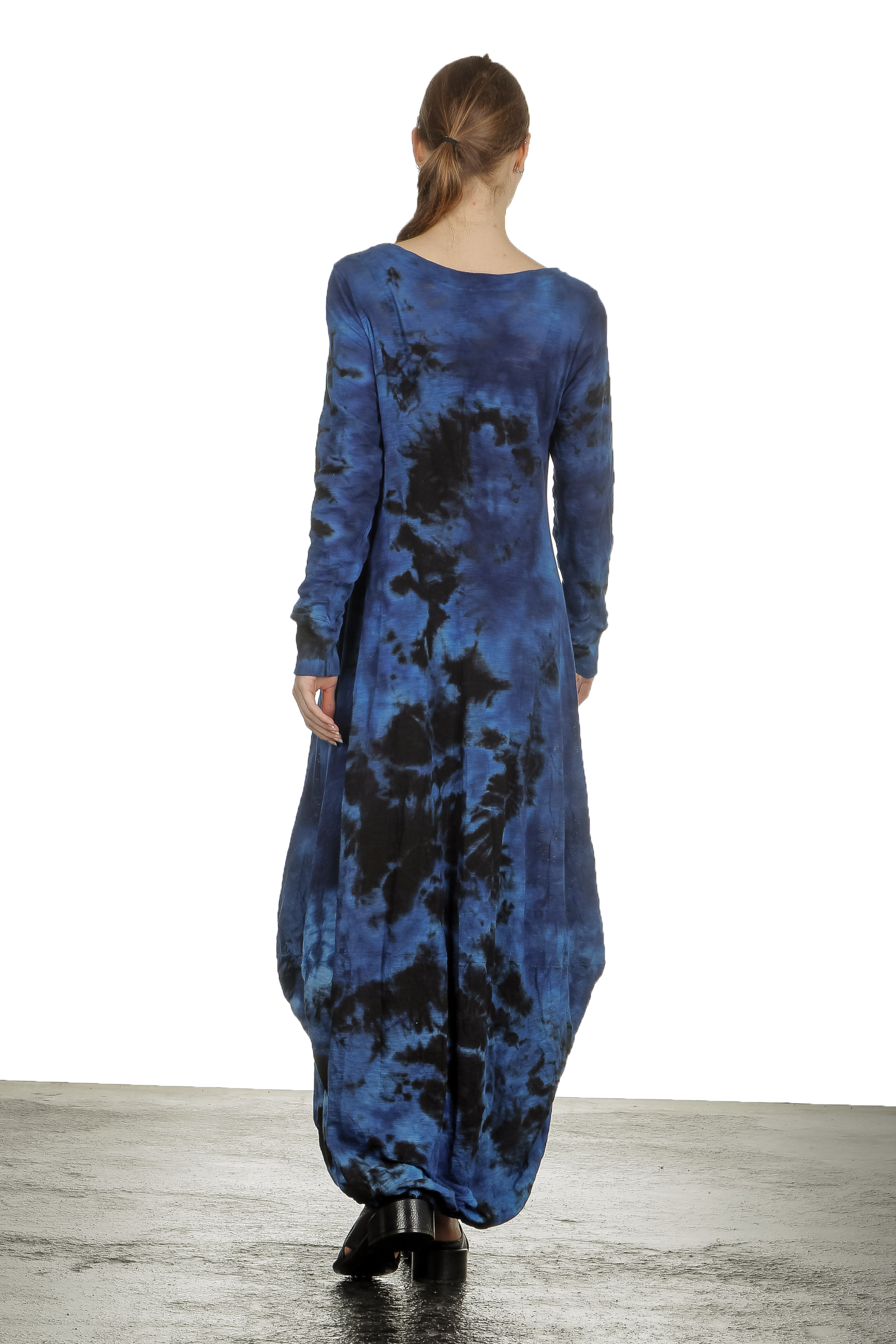 Gilda Midani Damen Ballonkleid lang dunkelblau Print
