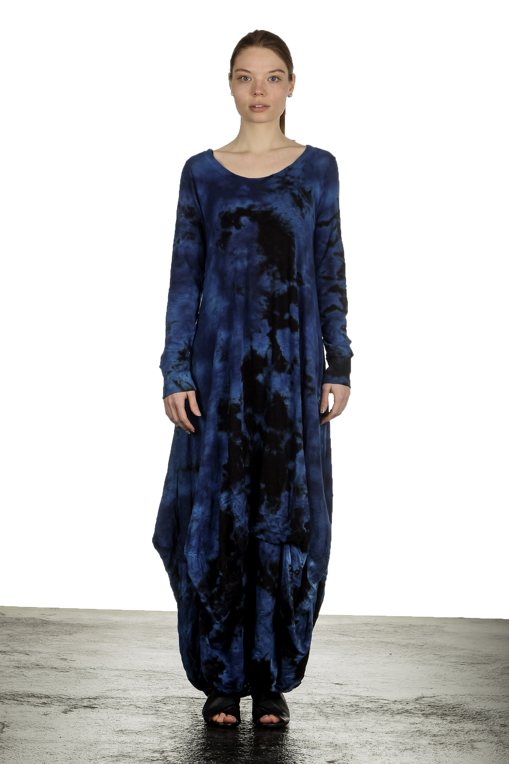 Gilda Midani Damen Ballonkleid lang dunkelblau Print