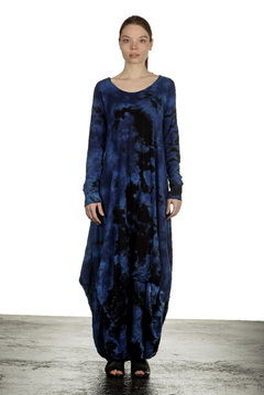 Gilda Midani Damen Ballonkleid lang dunkelblau Print