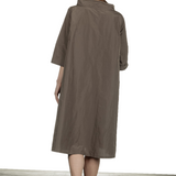 Katharina Hovman Damen Taft Kleid in A-Linie mit hohem Kragen mocca
