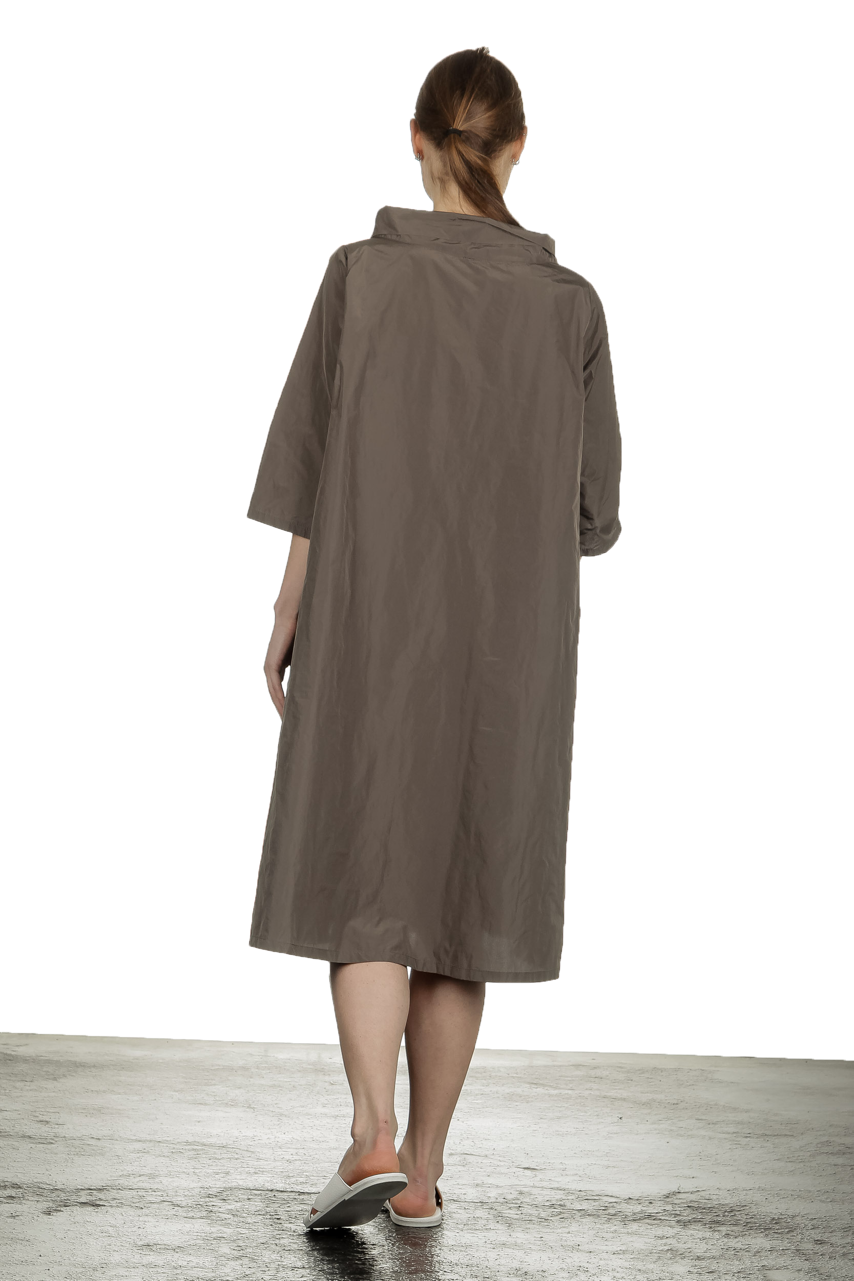 Katharina Hovman Damen Taft Kleid in A-Linie mit hohem Kragen mocca