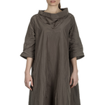 Katharina Hovman Damen Taft Kleid in A-Linie mit hohem Kragen mocca