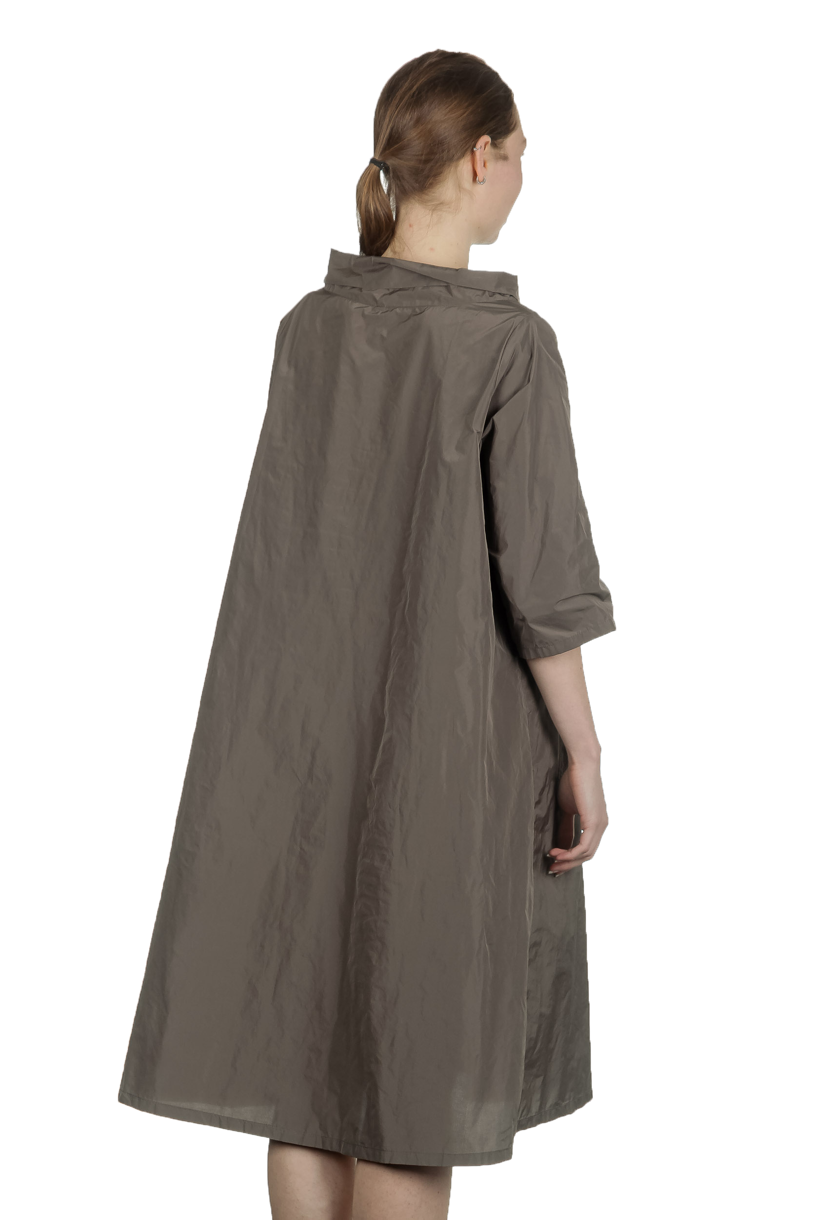 Katharina Hovman Damen Taft Kleid in A-Linie mit hohem Kragen mocca