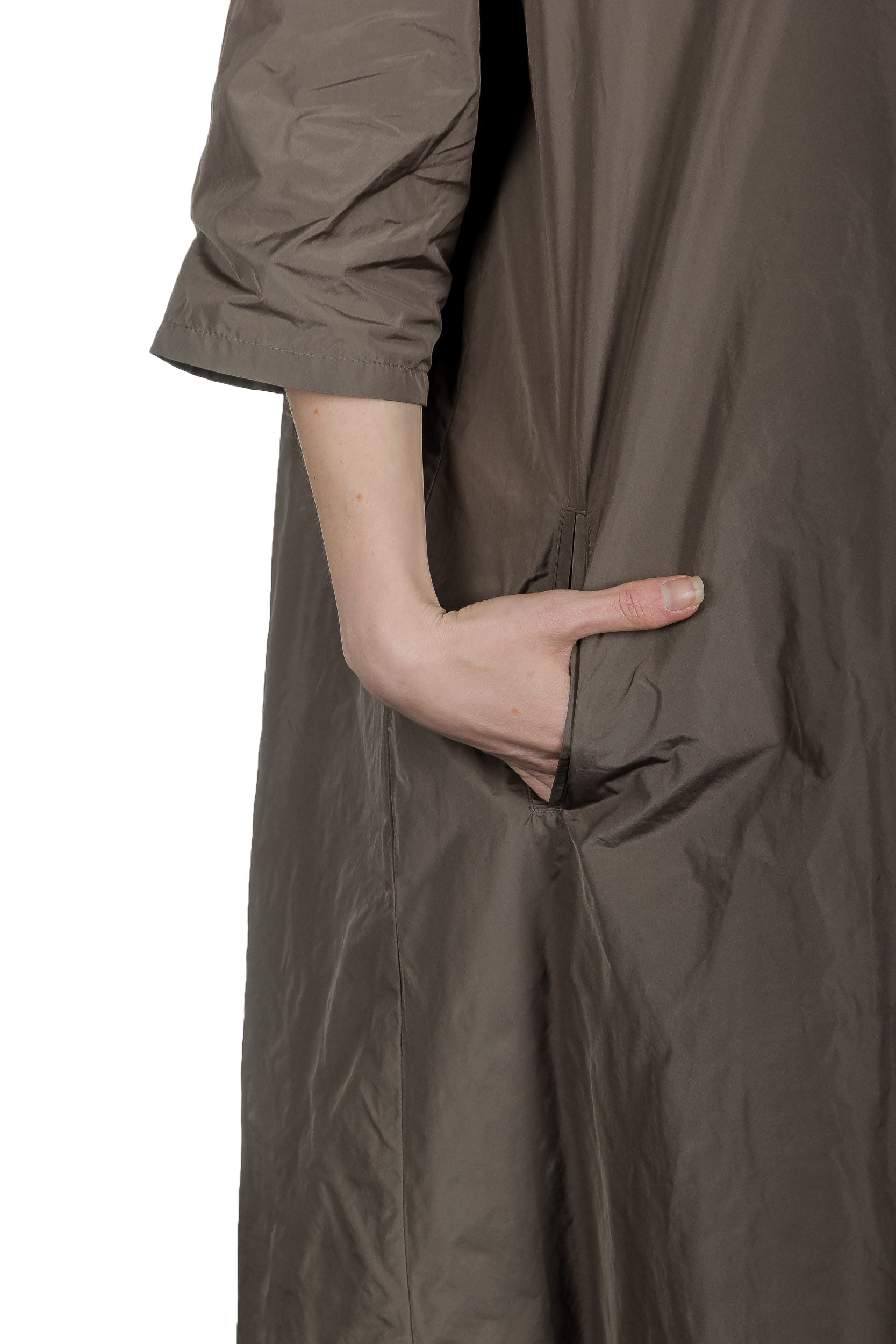 Katharina Hovman Damen Taft Kleid in A-Linie mit hohem Kragen mocca