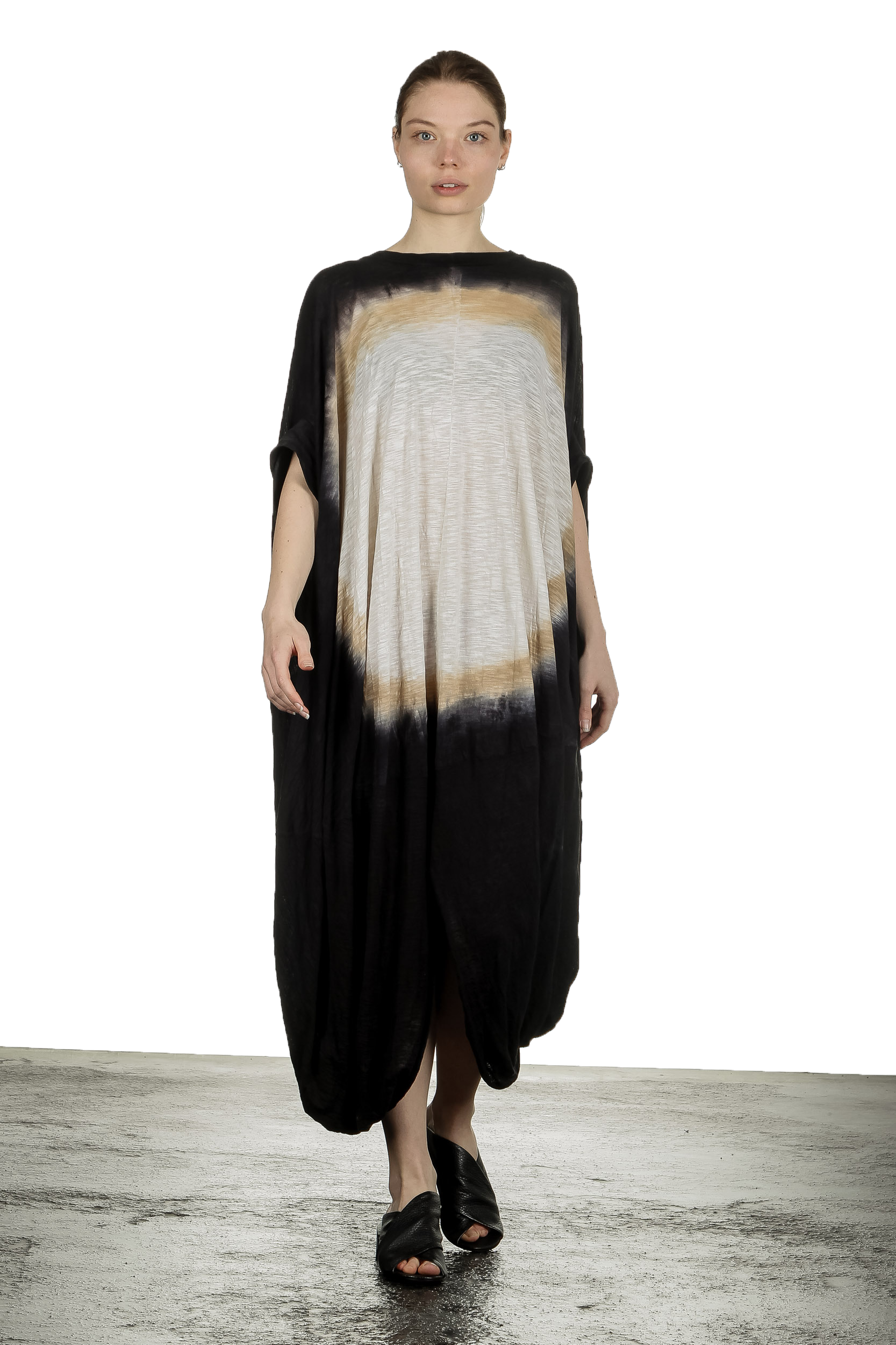 Gilda Midani Damen Ballonkleid lang schwarz mit Print
